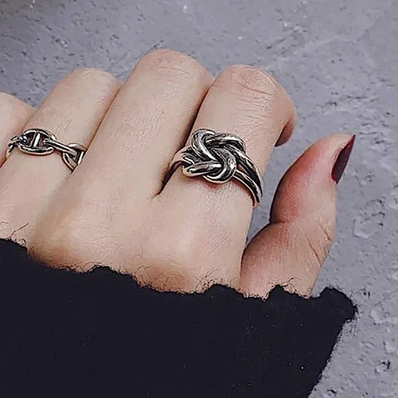 Sterling Silver Knot Bangle Cuff Bracelet Ring Matching Set - Picture 7 of 10